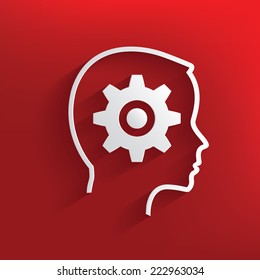 Gear brain symbol on red background,clean vector