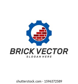 Gear Brick Building logo design vector, Brickwork simple modern logo template, Emblem, Design Concept, Creative Symbol, Icon