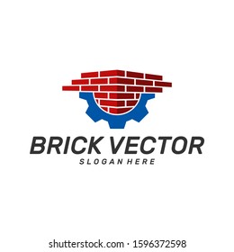 Gear Brick Building logo design vector, Brickwork simple modern logo template, Emblem, Design Concept, Creative Symbol, Icon