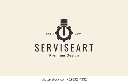 gear with brush paint logo symbol vector icon illustration graphic design