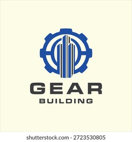 Modelo de vetor de conceito de logotipo de construção de engrenagens
