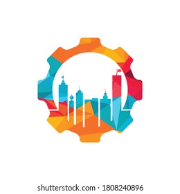 Gear building vector logo design. Building maintenance logo design template.