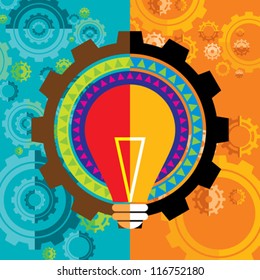 gear and bulb with colorful background