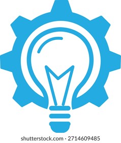 Engranaje con bombilla, lámpara de bombilla eléctrica, símbolo de pensamiento, símbolo de solución, símbolo de idea, señal de engranaje con idea