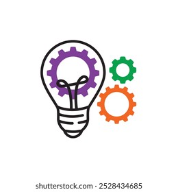 Ícone de engrenagem e lâmpada ilustração design plano