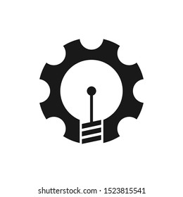 Gear and Bulb Lamp Logo. Creative Symbol. Idea Icon. Vector Illustration. Eps 10.