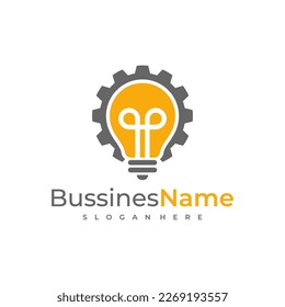 Plantilla vectorial del logotipo de la bombilla de engranajes. Conceptos de diseño del logotipo de Creative Bulb