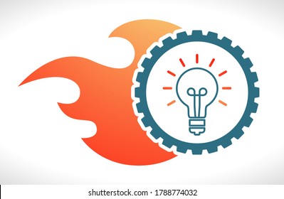 gear burning with lightbulb concept icon