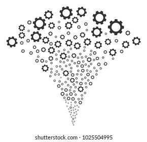 Gear burst fountain. Vector illustration style is flat iconic symbols. Object fountain made from random icons as gear fireworks.