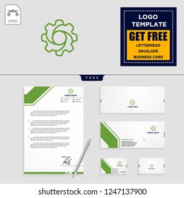 gear, and business chart logo template vector illustration, and letterhead, envelope, business card design
