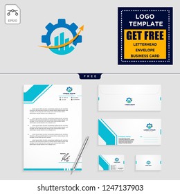gear, and business chart logo template vector illustration, and letterhead, envelope, business card design