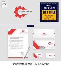 gear, and business chart logo template vector illustration, and letterhead, envelope, business card design