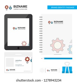 Gear Business Logo, Tab App, Diary PVC Employee Card and USB Brand Stationary Package Design Vector Template