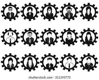 gear business people avatar icons set