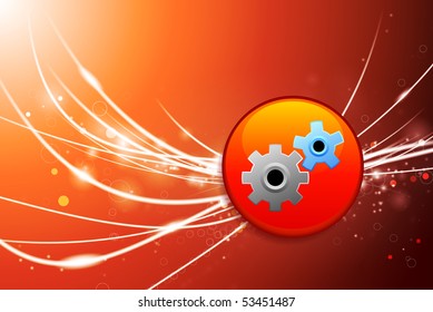 Gear Button on Red Abstract Light Background Original Illustration