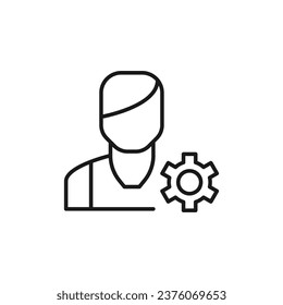 Icono de línea aislada de engranaje por hombre. Perfecto para sitios web, aplicaciones, interfaz de usuario, internet, tiendas, tiendas. Imagen simple dibujada con línea delgada negra