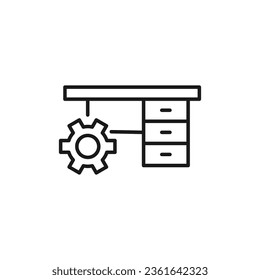 Gear by Table Isolated Line Icon. Perfect for web sites, apps, UI, internet, shops, stores. Simple image drawn with black thin line