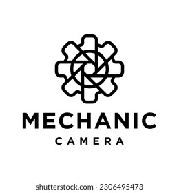 Gear with camera lens logo design vector