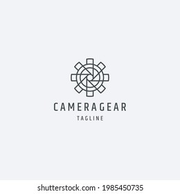 Gear with camera shutter line style logo icon design template vector illustration