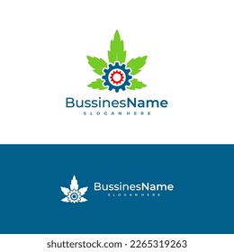 Plantilla vectorial del logotipo de Cannabis de engranaje. Conceptos de diseño del logotipo de cannabis creativo