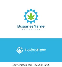Plantilla vectorial del logotipo de Cannabis de engranaje. Conceptos de diseño del logotipo de cannabis creativo
