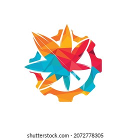 Gear and cannabis vector logo design. Cannabidiol industry company logo concept.	
