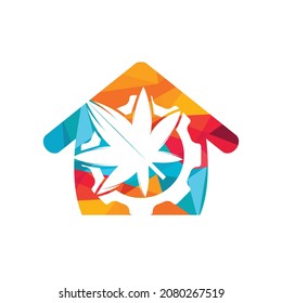 Design des Vektorlogos von Getriebe und Cannabis. Logo-Konzept der Cannabidiol-Industrie.	
