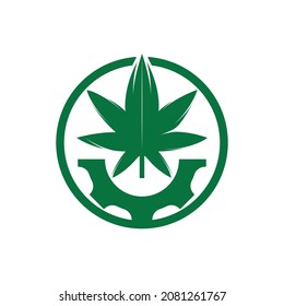 Gear and cannabis vector logo design. Cannabidiol industry company logo concept.	
