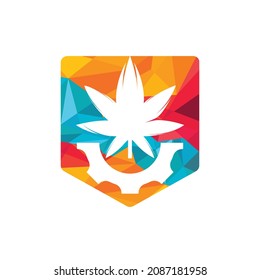 Gear and cannabis vector logo design. Cannabidiol industry company logo concept.	
