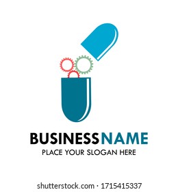 Gear capsul logo design template illustration. there are gear and capsul. this is good for medical, otomotif, energy and your business