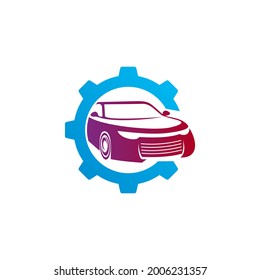 Plantilla vectorial del logotipo del coche de engranaje, conceptos de diseño del logotipo del coche creativo