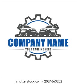 gear with car vehicle in the middle, simple flat design.