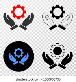 Gear care hands EPS vector pictograph with contour, black and colored versions. Illustration style is flat iconic symbol on chess transparent background.