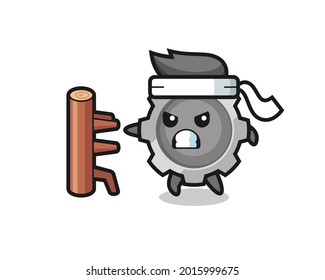 gear cartoon illustration as a karate fighter , cute style design for t shirt, sticker, logo element