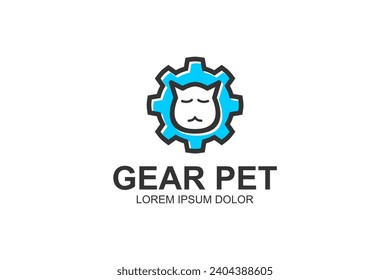 Gear and cat, pet shop animal care logo design.