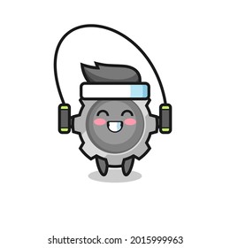 gear character cartoon with skipping rope , cute style design for t shirt, sticker, logo element