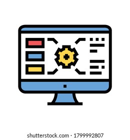 gear characteristics on computer screen color icon vector. gear characteristics on computer screen sign. isolated symbol illustration