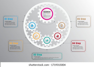 Gear chart infographic template with 5 options for presentations.