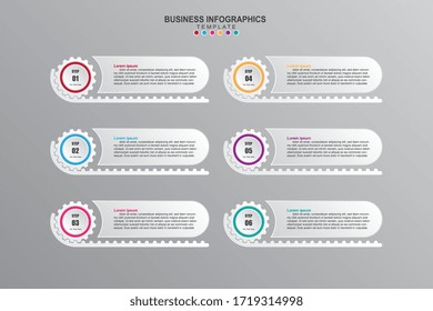 Gear chart infographic template with 6 options for presentations.