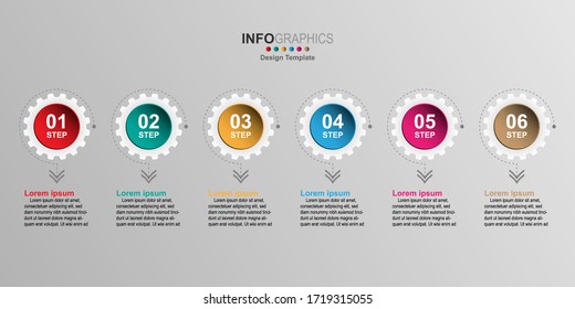 Gear chart infographic template with 6 options for presentations.