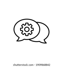 Gear in chat bubble line icon for web template and app. Service and support concept. Vector illustration design on white background. EPS 10