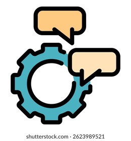 Gear chat icon. Outline gear chat vector icon color flat isolated