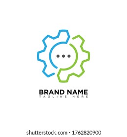 Plantilla de diseño de logotipo de chat de engranajes