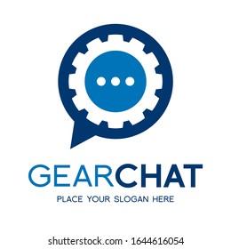 Gear chat vector logo template. This design use speech and machine symbol. Suitable for conversation and discussion