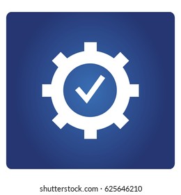 gear and check mark icon in blue background