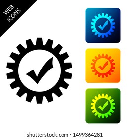 Gear with check mark icon isolated. Cogwheel simple icon. Approved service sign. Transmission Rotation Mechanism symbol. Set icons colorful square buttons. Vector Illustration