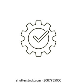 Gear With Check Mark outline Icon, Vector isolated simple line illustration.
