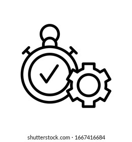 Engranaje, marca de verificación, icono de cronómetro. Línea simple, contorno vectorial elementos de éxito para ui y ux, sitio web o aplicación móvil