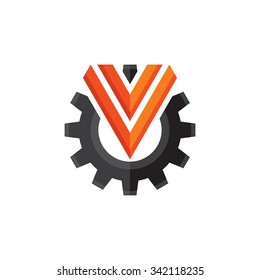Gear and check symbol vector logo template concept illustration in flat style. Cog sign. Design element.