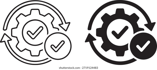 Gear with checkmark and circular arrows circle process